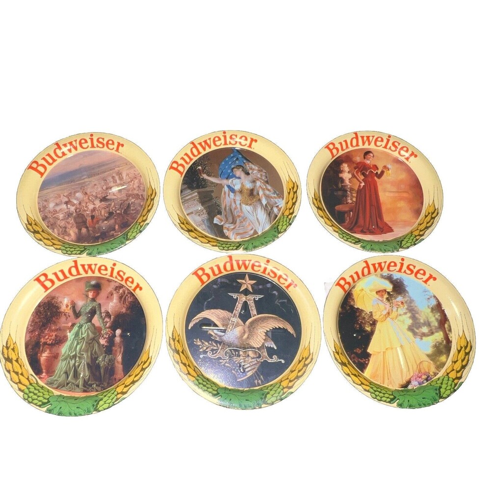 Budweiser Metal Beer Glass Coasters Set Of 6 Vintage mancave nostalgia